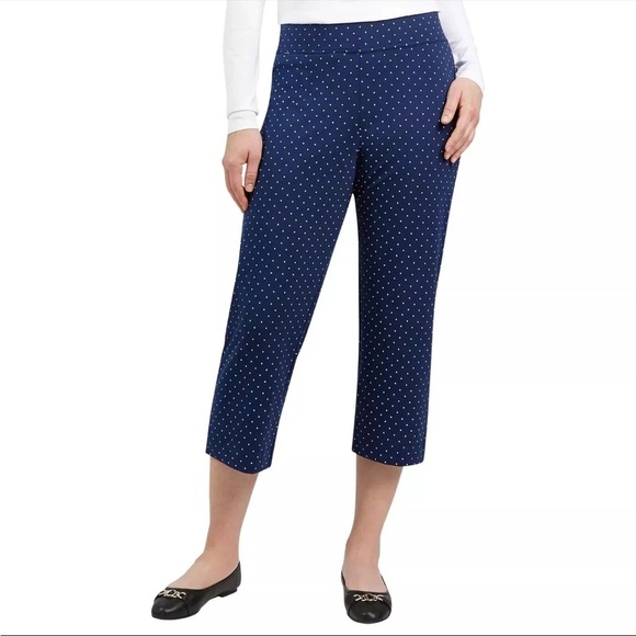 Lands' End Womens Shore Stretch Knit Capri Navy Polka Dot/ Black (2) Size XL - Picture 2 of 11
